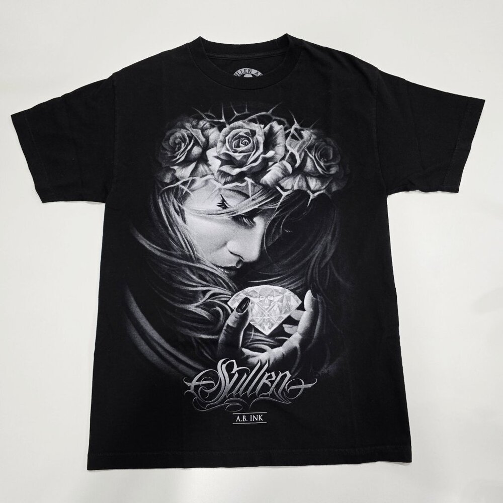 Sullen ✦ Double Sided Tattoo Art Graphic Tee ✦ Black Femme Diamond Roses M - Picture 2 of 12